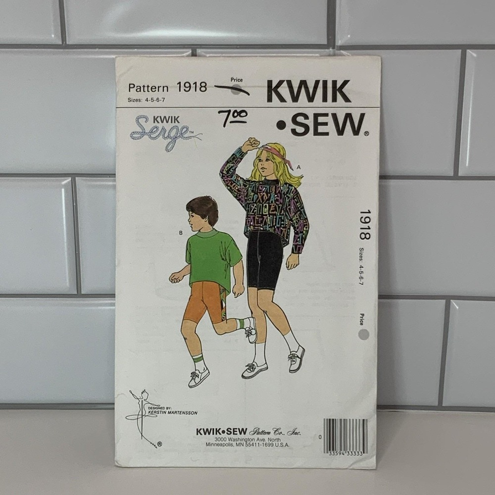 Vintage Kwik Sew 1918 Kids Shirt and Shorts Sewing Pattern‎ Sizes 4-5-6-7 Serger
